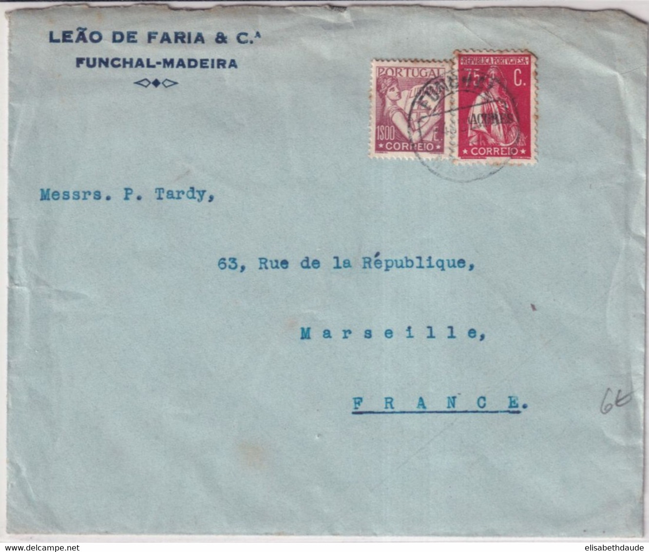 FUNCHAL MADEIRA - 1935 - ENVELOPPE Avec MIXTE ACORES / PORTUGAL ! => MARSEILLE - Funchal