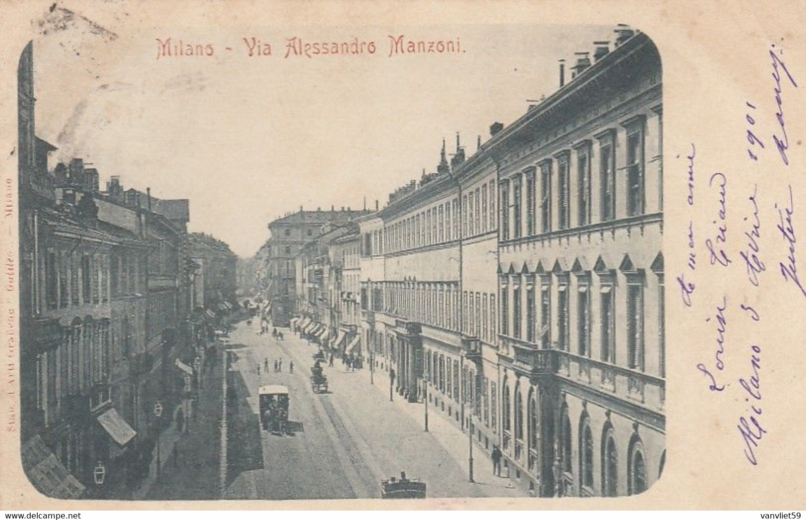MILANO-VIA ALESSANDRO MANZONI-CARTOLINA  VIAGGIATA  IL 3-2-1901 - Milano (Milan)
