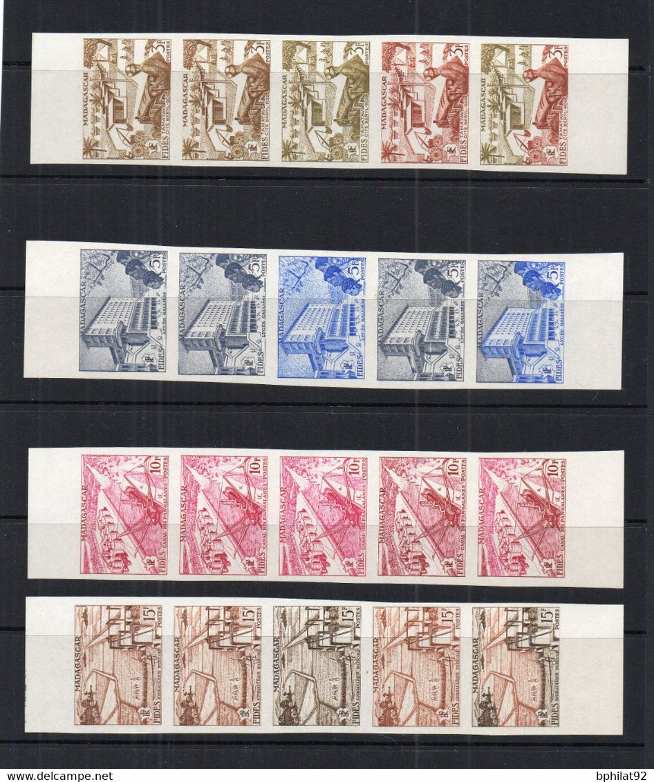 !!! MADAGASCAR, SERIE N°327/330 BANDES DE 5 ESSAIS DE COULEUR NEUVES ** - Unused Stamps