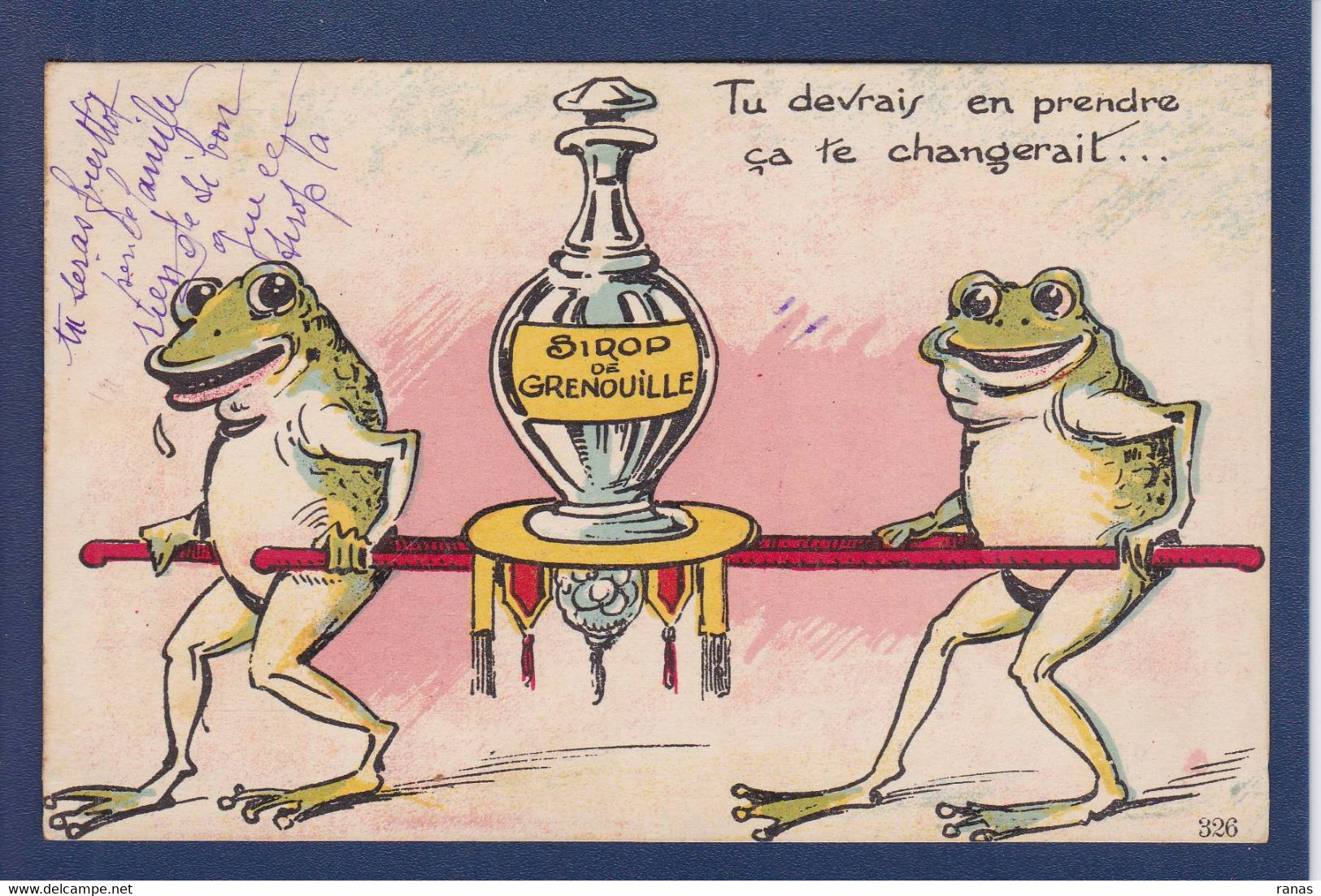 CPA Grenouille Frog Caricature Satirique écrite Surréalisme Position Humaine - Poissons Et Crustacés