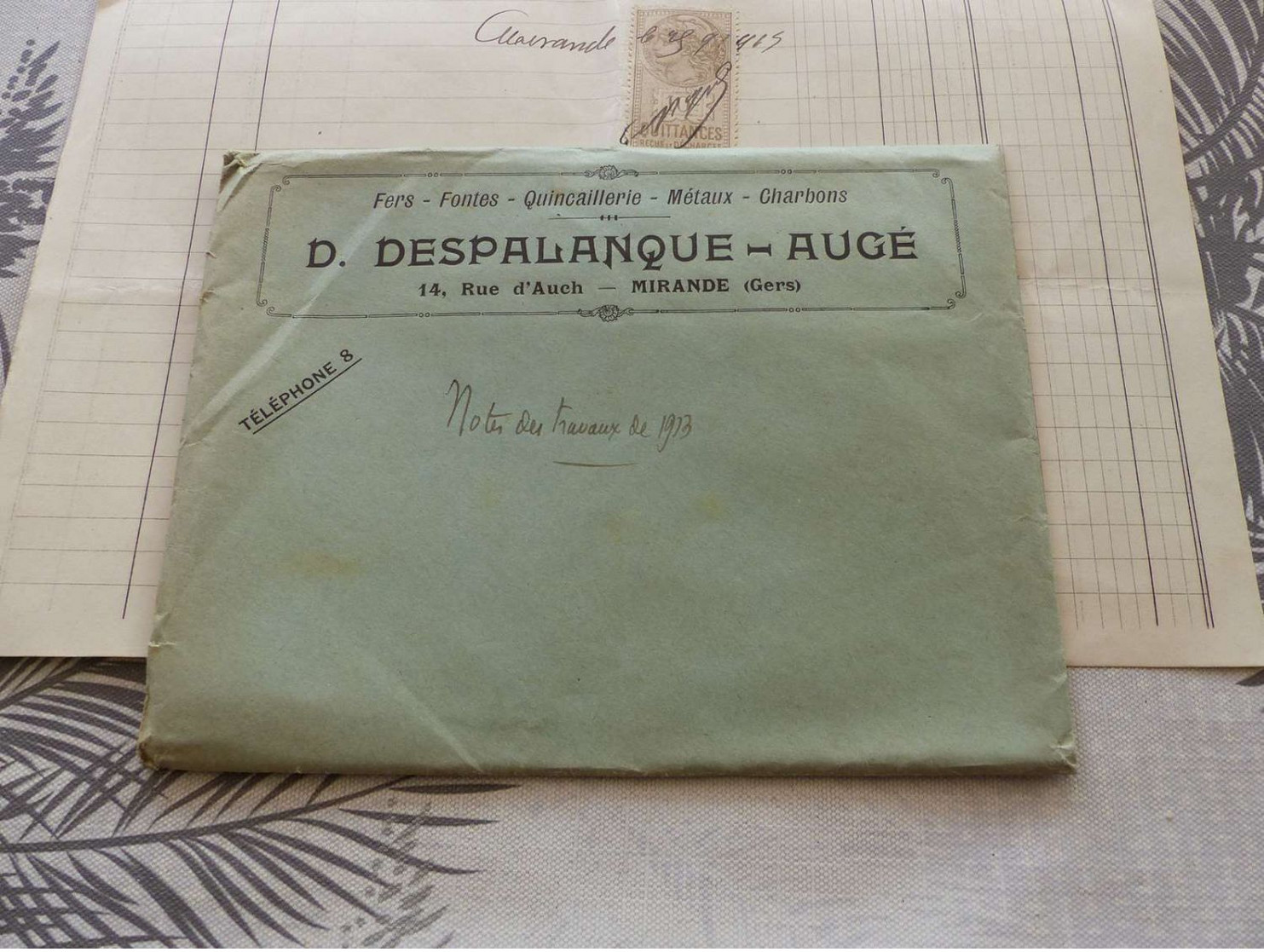 13/9. 30 - Facture Et Enveloppe, Carrosserie, Quincaillerie, Fers, Fontes... D.DESPALANQUE-AUGE, Mirande, Gers, 1913 - Profumeria & Drogheria