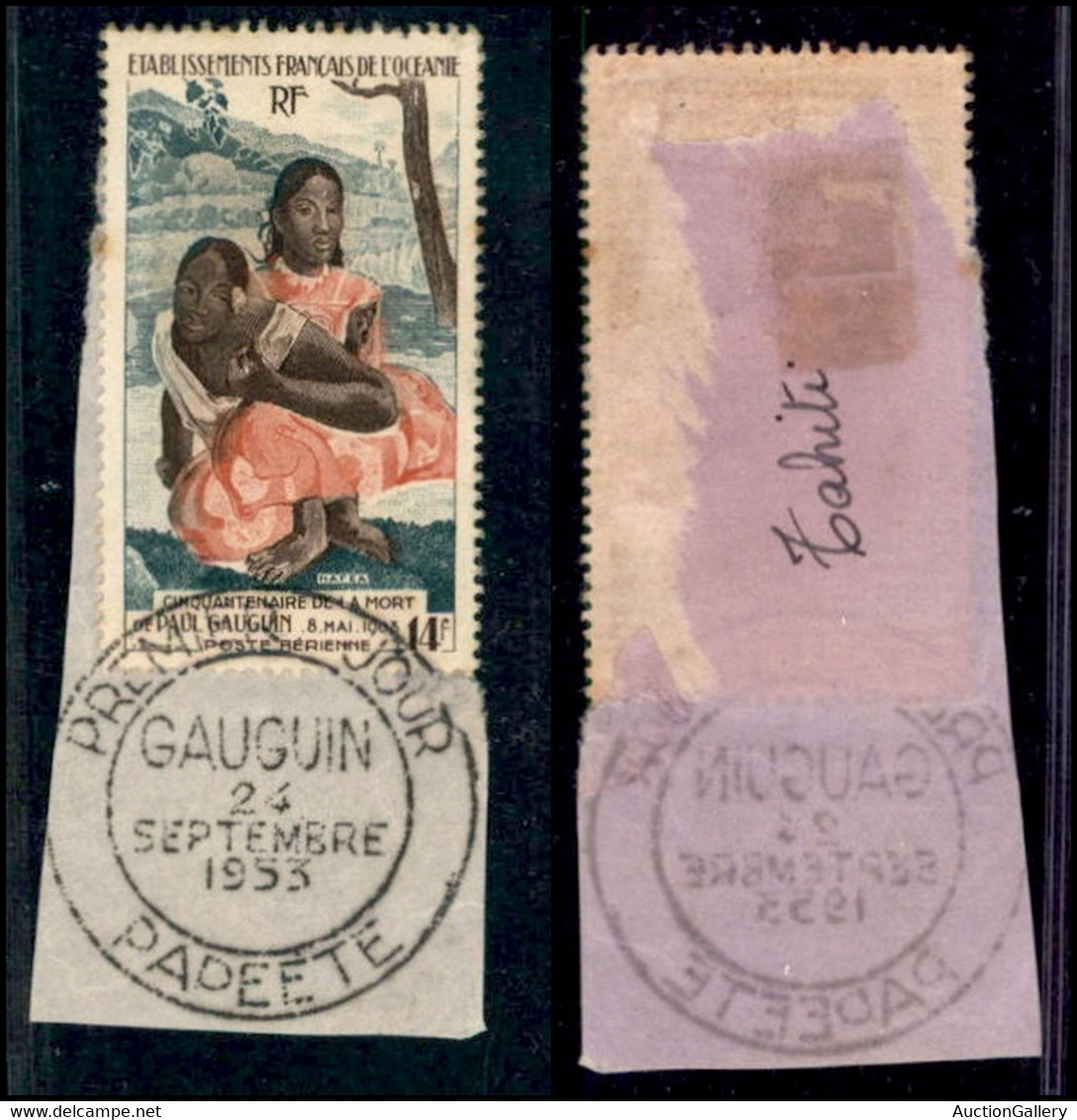 Oltremare - POLINESIA FRANCESE - 1953 - 14 Fr Gauguin (23) - Su Frammento Con Timbro Primo Giorno D’emissione - Andere & Zonder Classificatie