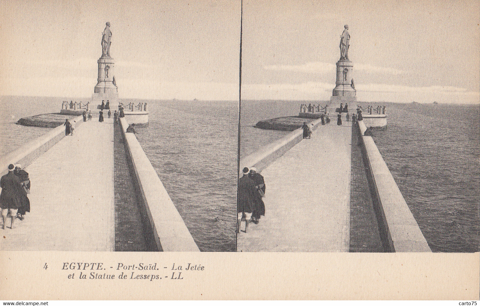 Egypte - Port-Saïd - Jetée Et Statue De F. De Lesseps - Carte Stereo - Port Said