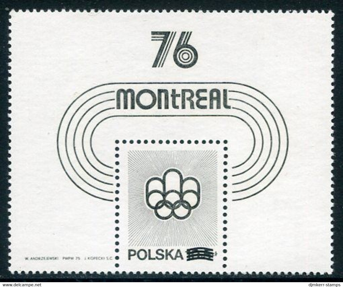 POLAND 1975 Olympic Games Block Black Print MNH / **.  Michel Block 61 Sd;  Fischer Bl. 50 ND - Unused Stamps