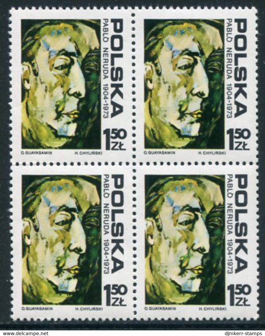 POLAND 1974 Neruda Anniversary Block Of 4 MNH / **. Michel 2352 - Unused Stamps