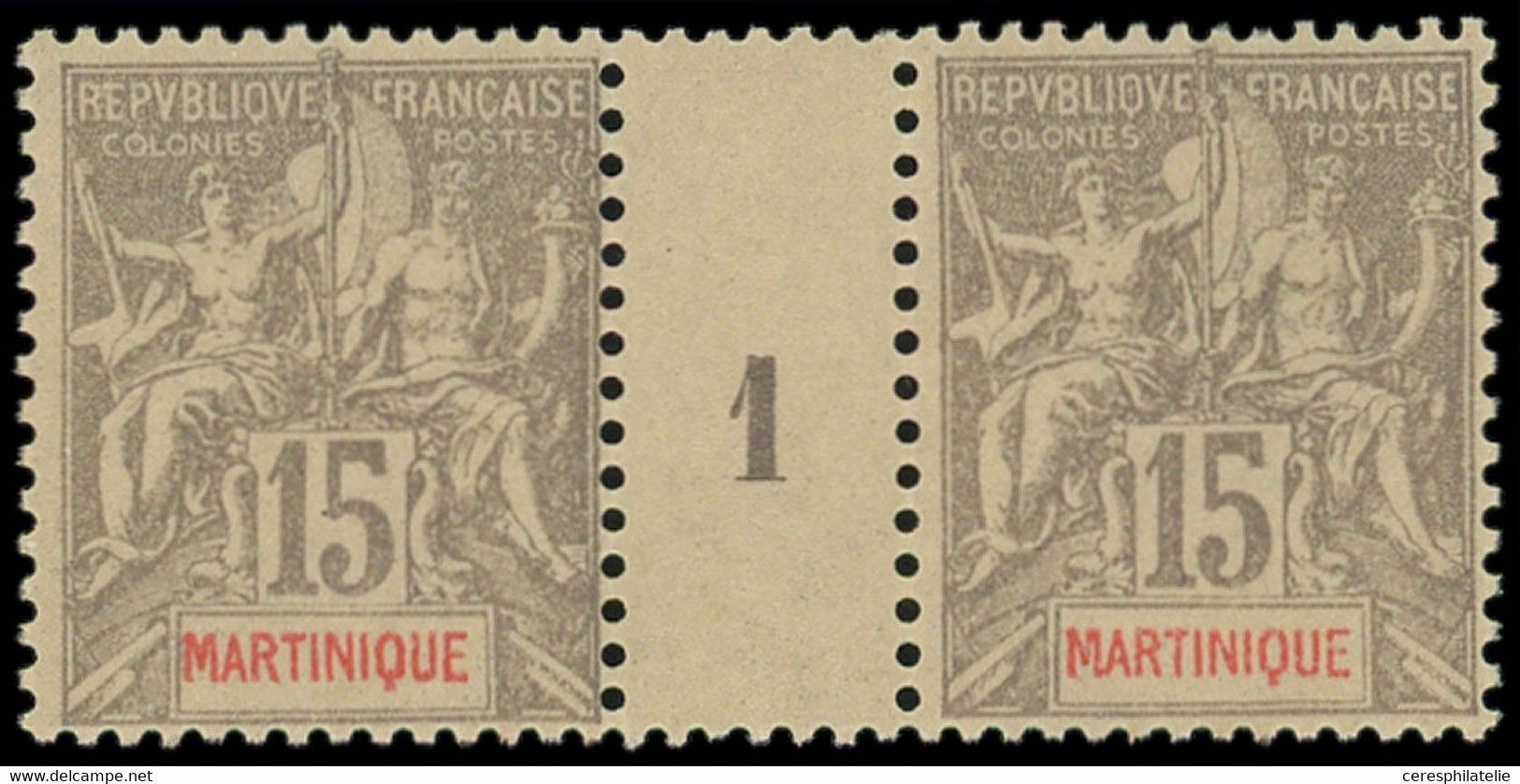 * Millésimes Des Colonies - MARTINIQUE 46 : 15c. Gris, PAIRE Mill.1, Infime Ch., TTB - Sonstige & Ohne Zuordnung