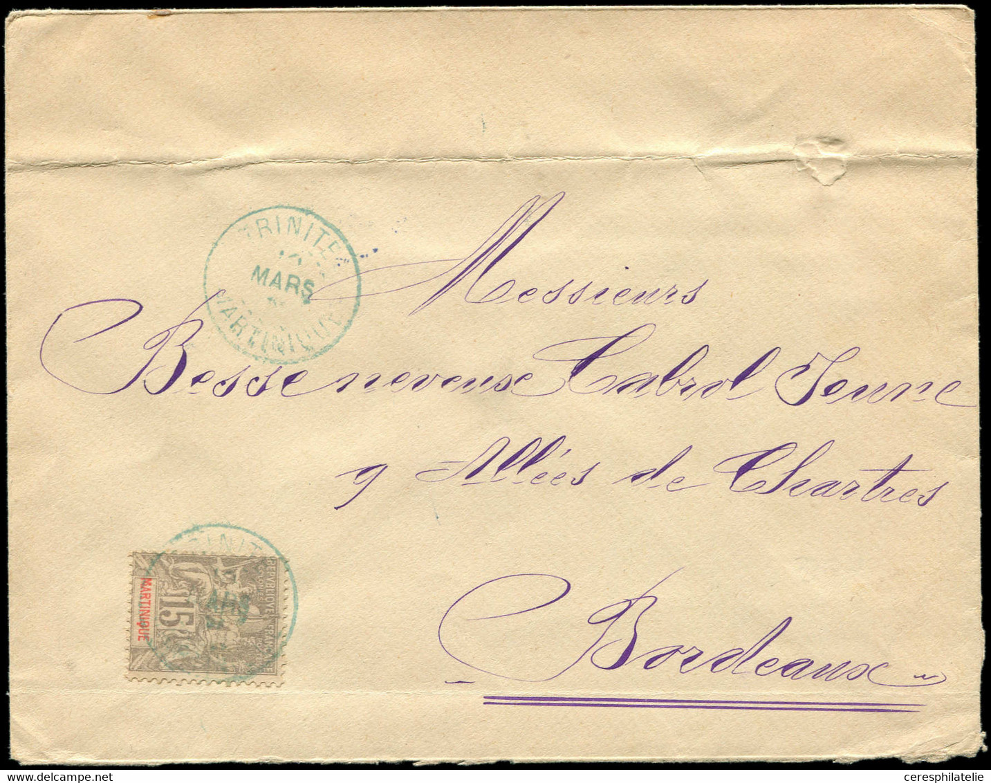 Let MARTINIQUE -  46 : 15c. Gris Obl. Càd Bleu TRINITE 14/3/04 S. Env., Arr. Bordeaux, TB - Sonstige & Ohne Zuordnung