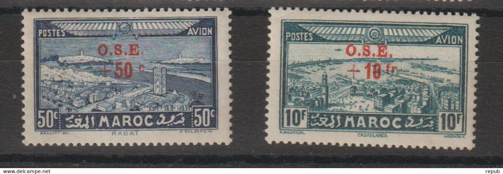 Maroc 1938 Série OSE PA 41-42, 2 Val * Charnière MH - Poste Aérienne