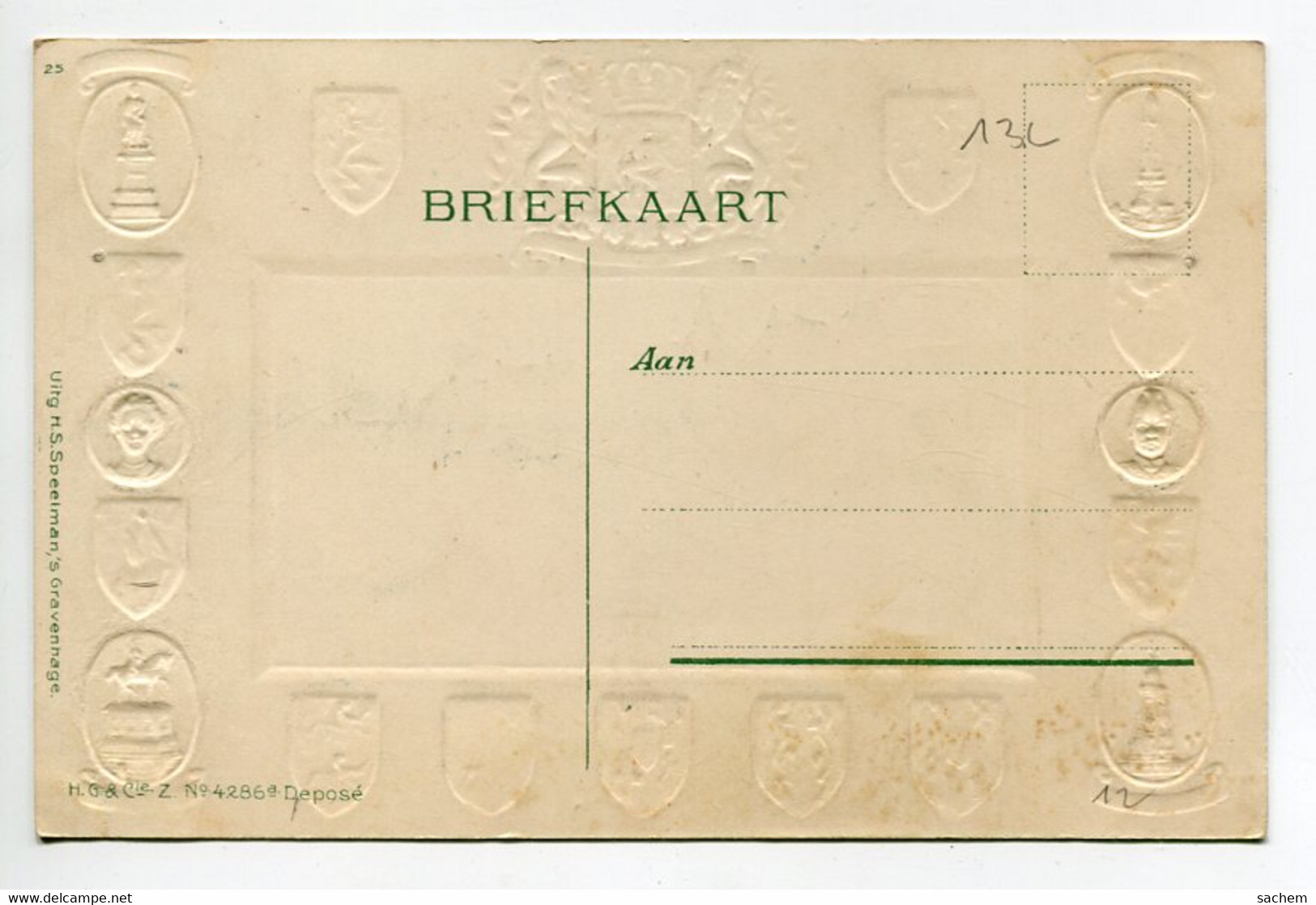 PAYS BAS AMSTERDAM Central Station Carte GAUFREE Embossed Blasons Edit H G Cie Z No 4286   D18 2020 - Other & Unclassified