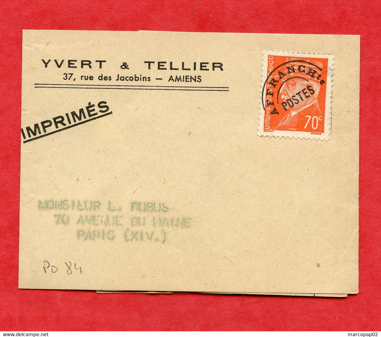 MAURY N° 85:  PETAIN 70c S/Bande D'Imprimé YVERT & TELLIER- Imp.ordinaire 2° éch.- Tarif 5/01/1942 - 1893-1947