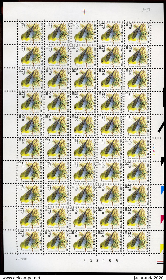 België 2936 - Fluiter - Pouillot Siffleur - 10F/0,25€ - Volledig Vel - André Buzin - 20.VII.00 - Paar - PL2 - 1985-.. Oiseaux (Buzin)