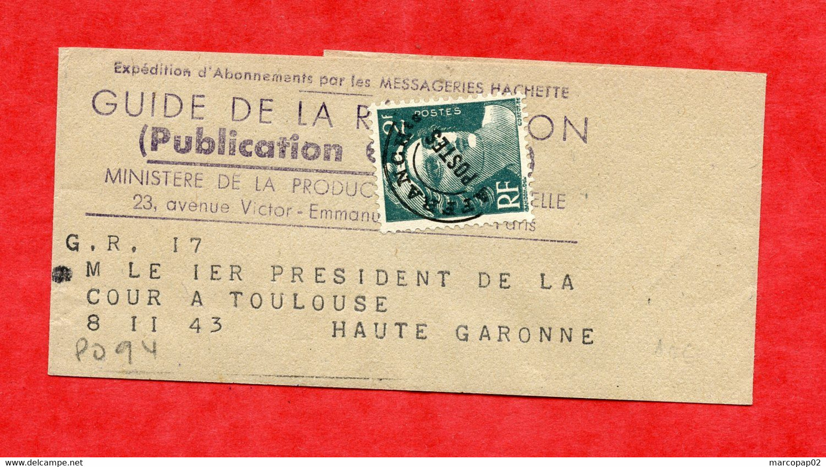 MAURY N° 94:  GANDON 2fr S/Bande D'Imp.GUIDE DE LA REPARTITION- Imp.ord.2°éch.- Tarif 01/01/1946 - 1893-1947