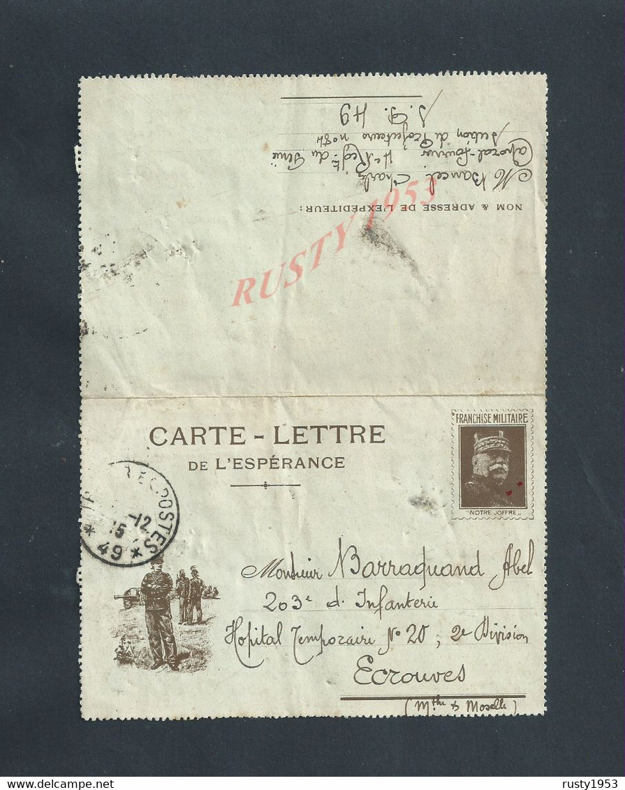 FRANCHISE MILITAIRE JOFFRE BANCEL CHARLES 4e GENIE Sct 49 À BARRAQUAND Hpt N°20 ECROUVES PARLE DE TOULON ALPES - Guerre De 1914-18