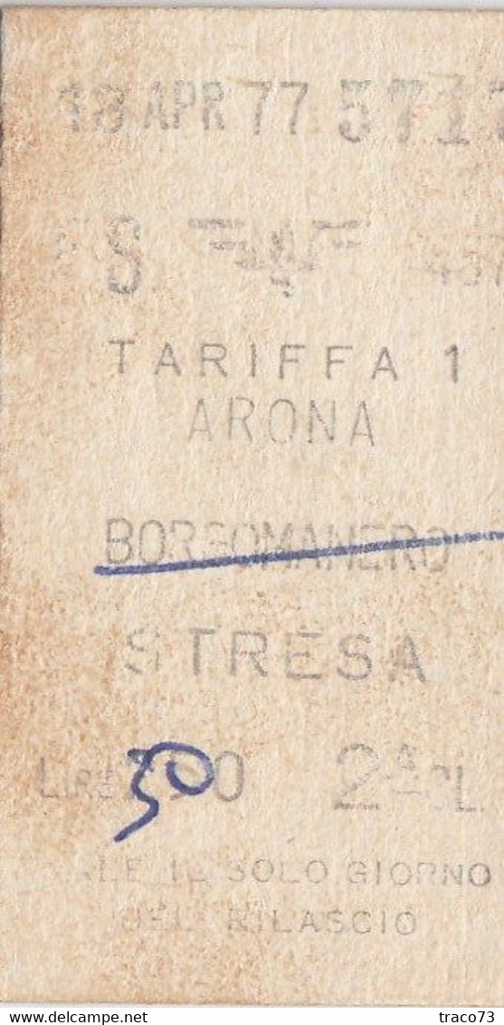 ARONA  /  STRESA - Biglietto Di 2^ Classe _ 1977 - Europe