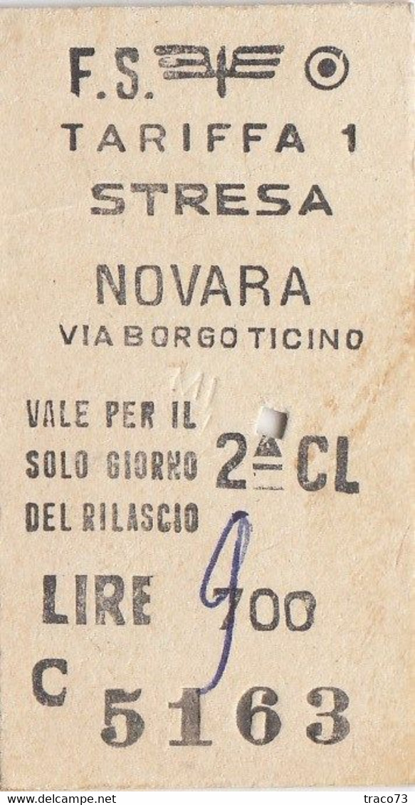 STRESA  /  NOVARA - Biglietto Di 2^ Classe _ 1977 - Europe