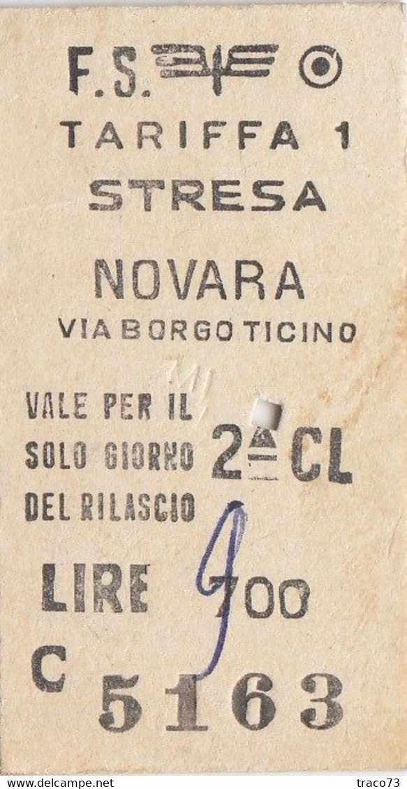 STRESA  /  NOVARA - Biglietto Di 2^ Classe _ 1977 - Europa