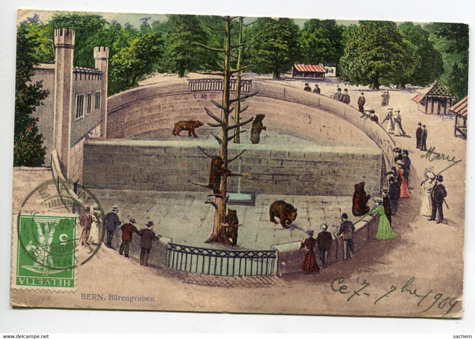 SUISSE  BERN Barengraben La Cage Aux Ours Parc Zoologique 1909 écrite Timb   D20 2020 - Bern