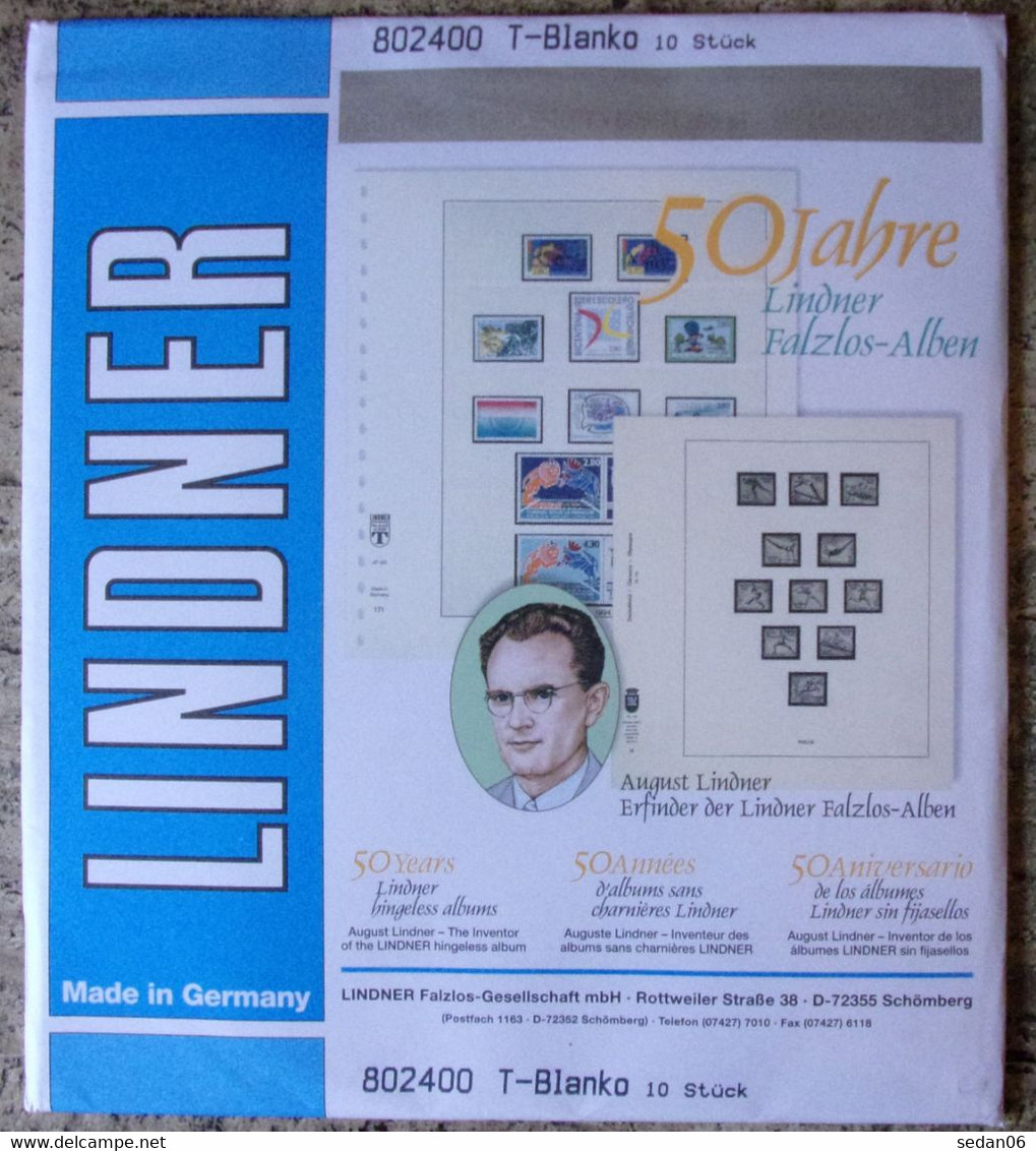 Lindner - Feuilles NEUTRES LINDNER-T REF. 802 400 P (4 Bandes) (paquet De 10) - A Nastro