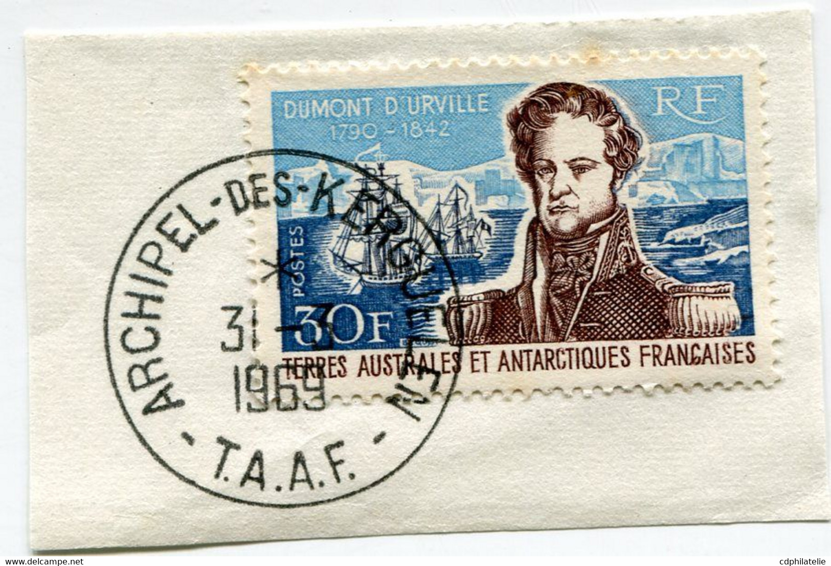 T. A. A. F. N°25 AMIRAL DUMONT D'URVILLE OBL. ARCHIPEL-DES-KERGUELEN 31-3-1969 - Usados