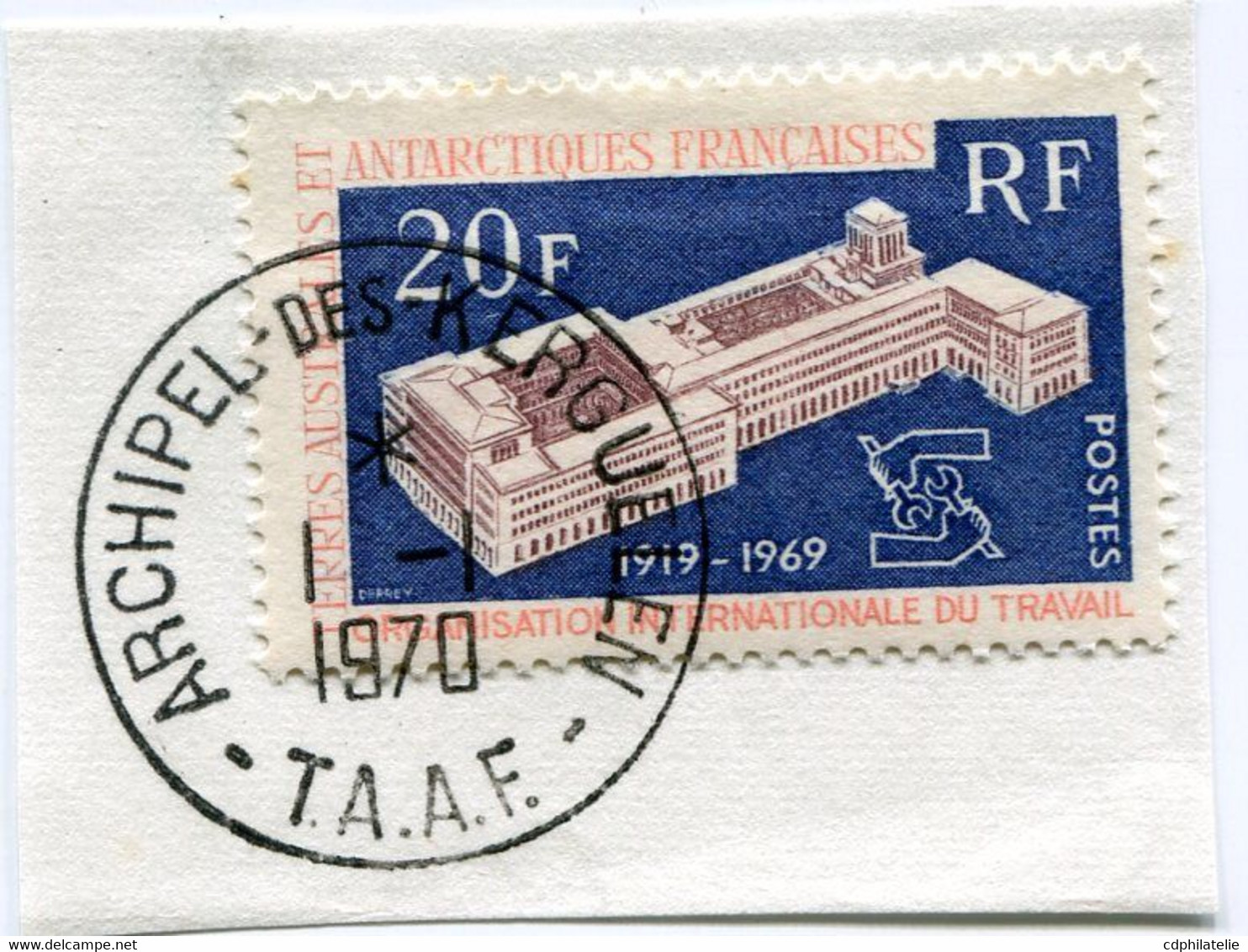 T. A. A. F. N°32 50e ANNIVERSAIRE DE L'ORGANISATION INTERNATIONALE DU TRAVAIL OBL. ARCHIPEL-DES-KERGUELEN 1-1-1970 - Oblitérés