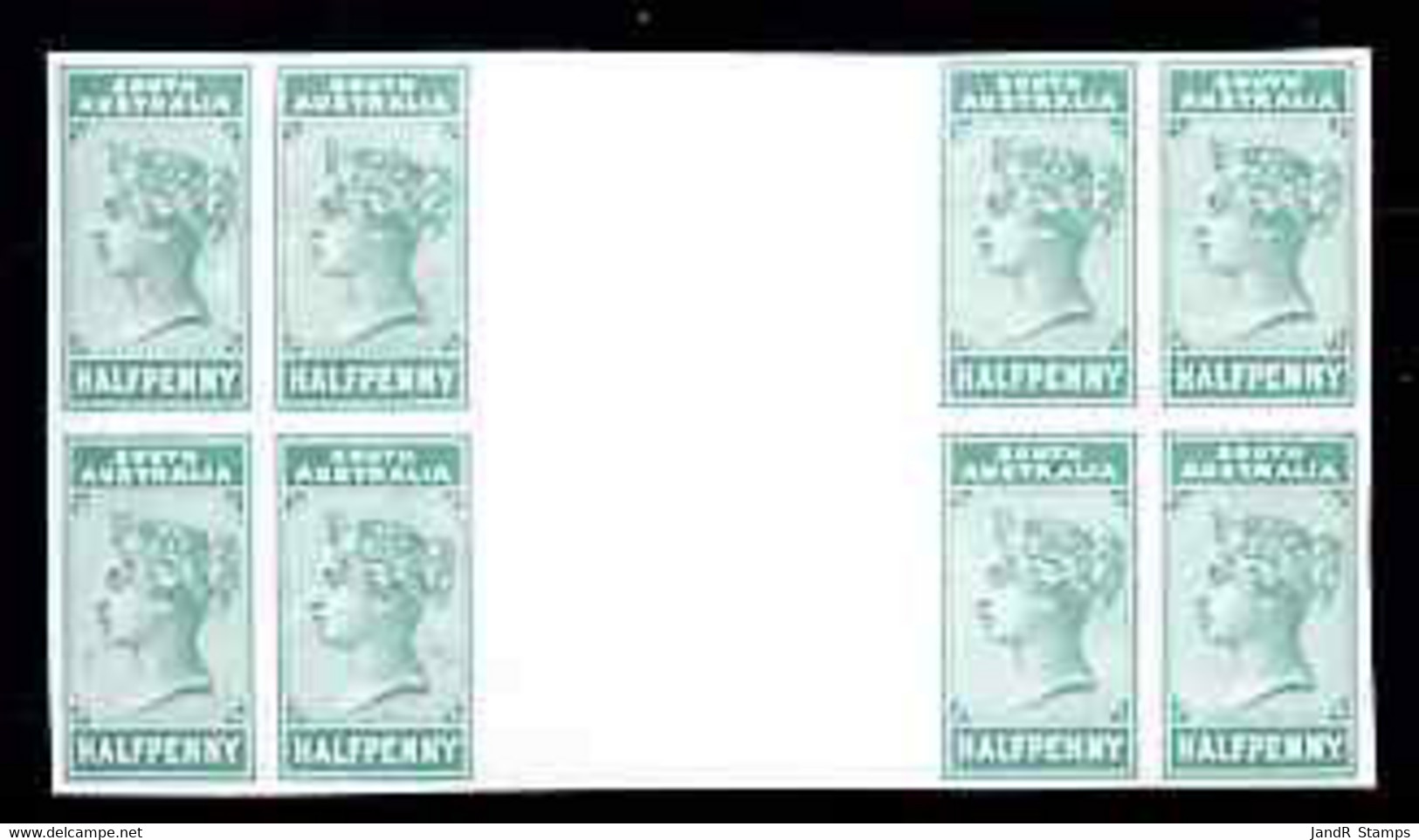 South Australia 1894 1/2d Green Imperf Colour Proof Block Of 8 With Inter-paneau Gutter U/m - Mint Stamps