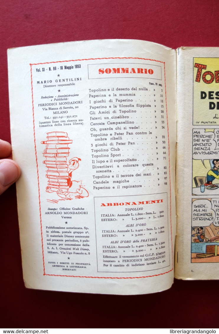 Topolino Walt Disney Vol. XI Numero 66 10 Maggio 1953 Bollino - Sonstige & Ohne Zuordnung