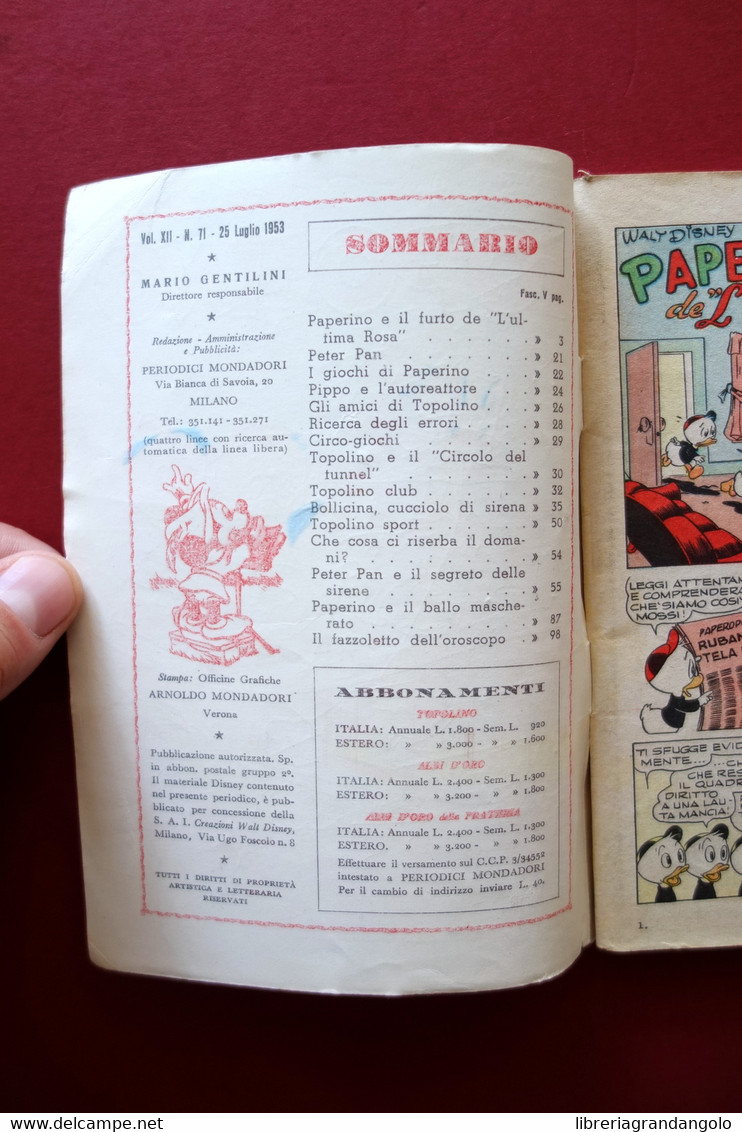 Topolino Walt Disney Vol. XII Numero 71 25 Luglio 1953 Bollino - Sonstige & Ohne Zuordnung
