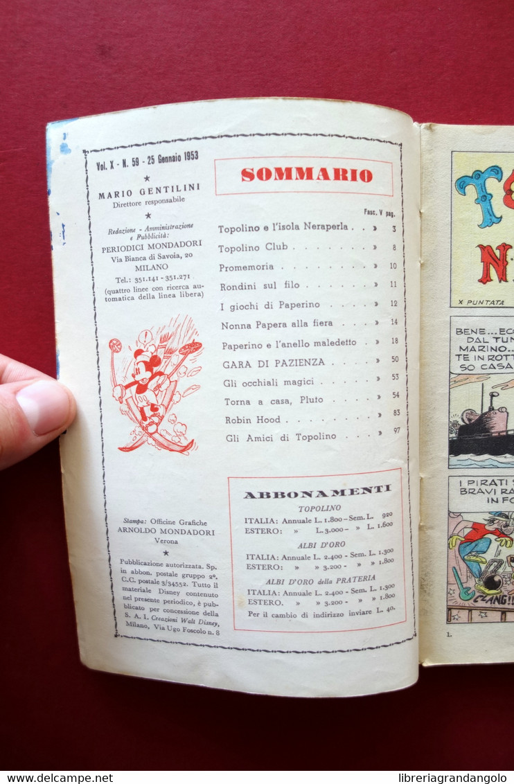 Topolino Walt Disney Vol. X Numero 59 25 Gennaio 1953 Bollino - Andere & Zonder Classificatie