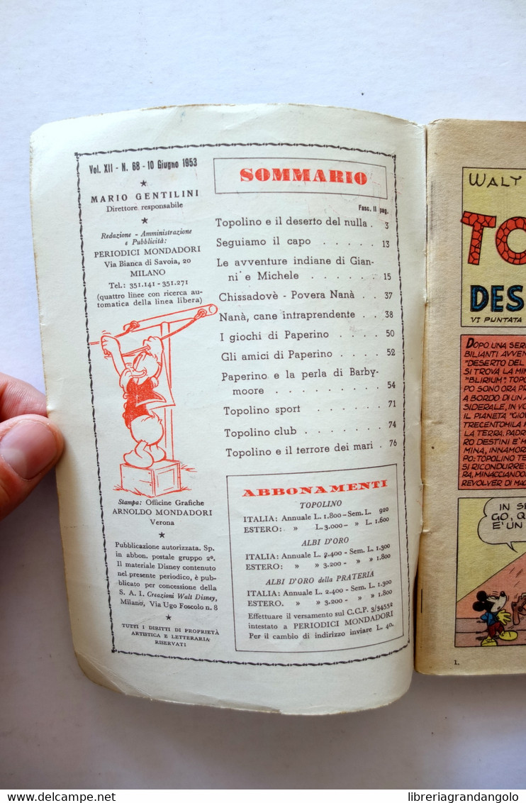 Topolino Walt Disney Vol. XII Numero 68 10 Giugno 1953 Bollino - Autres & Non Classés