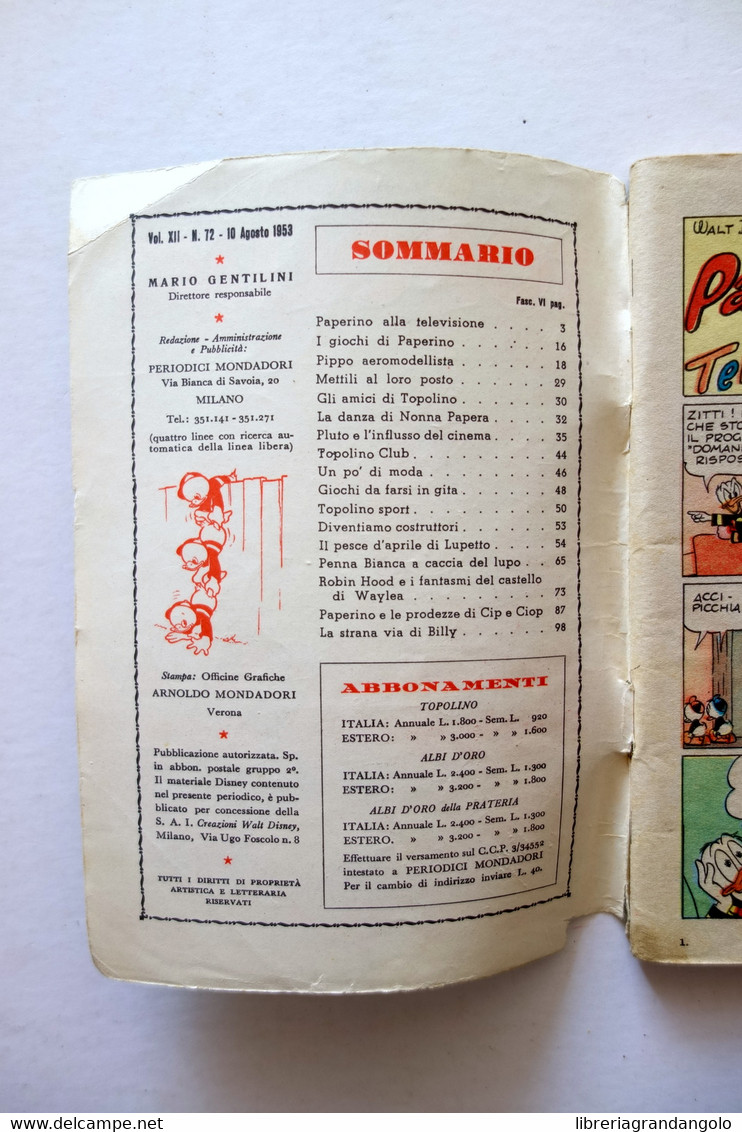 Topolino Walt Disney Vol. XII Numero 72 10 Agosto 1953 Bollino - Andere & Zonder Classificatie