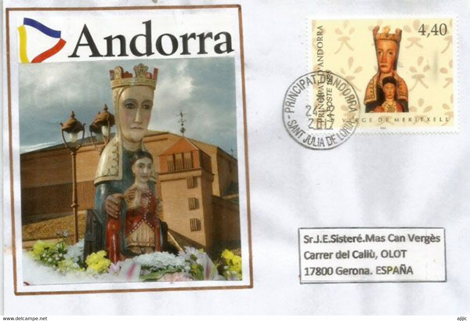Notre-Dame De Meritxell.,sainte Patronne De L'Andorre., Sur Lettre Adressée En Espagne - Cartas & Documentos
