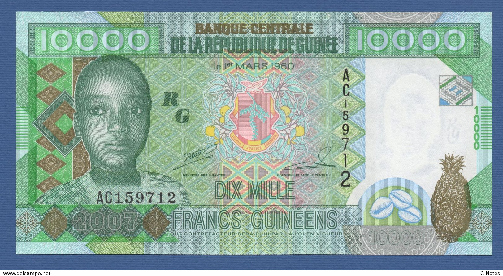 GUINEA - P.42a – 10.000 FRANCS 2007 UNC Serie AC159712 - Guinea