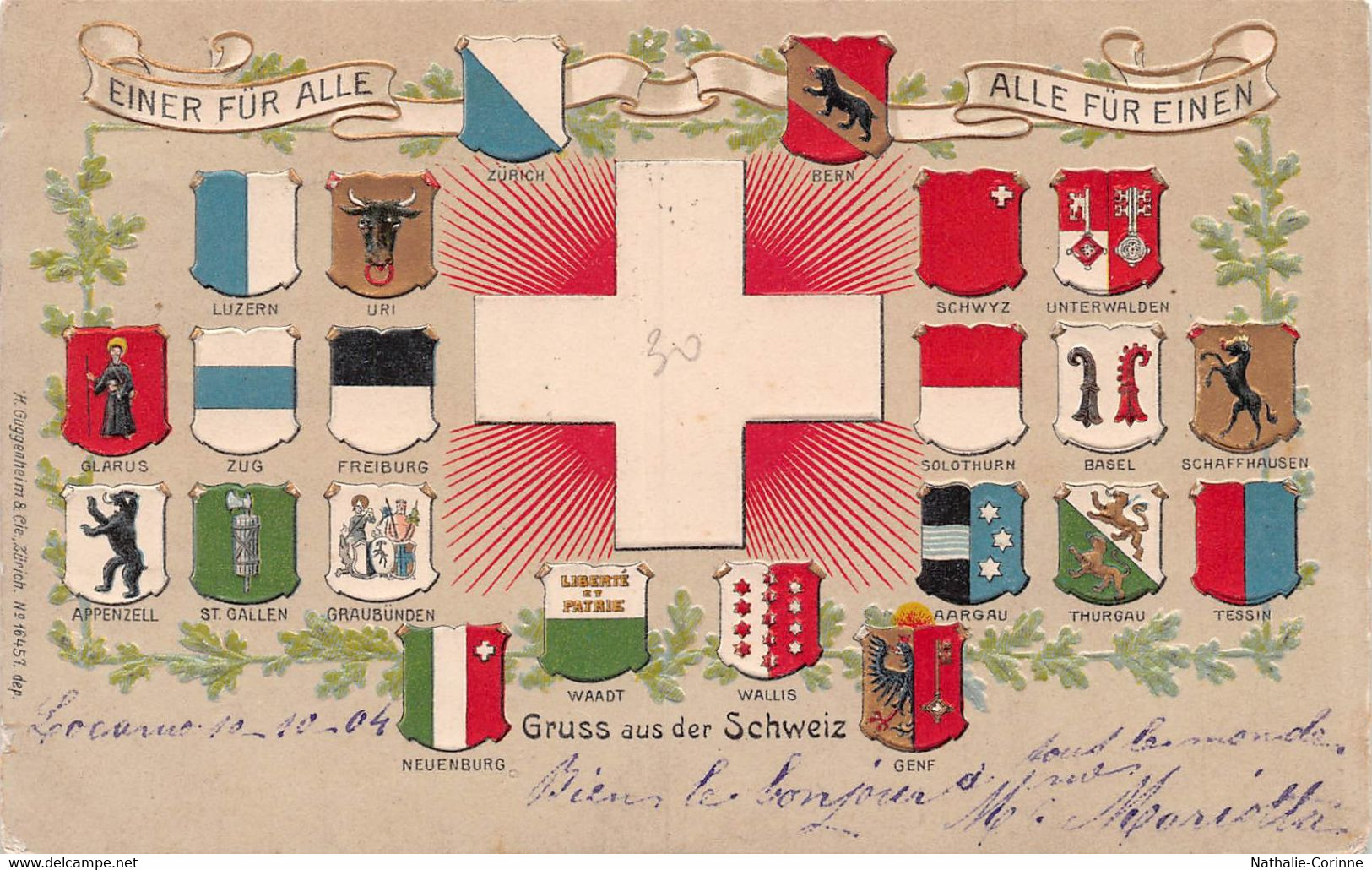 Drapeaux Suisse, Cantonaux - Grüss Aus Der Schweiz- Einer Für Alle, Alle Für Einen- Patriotique, Gaufrée - St. Anton