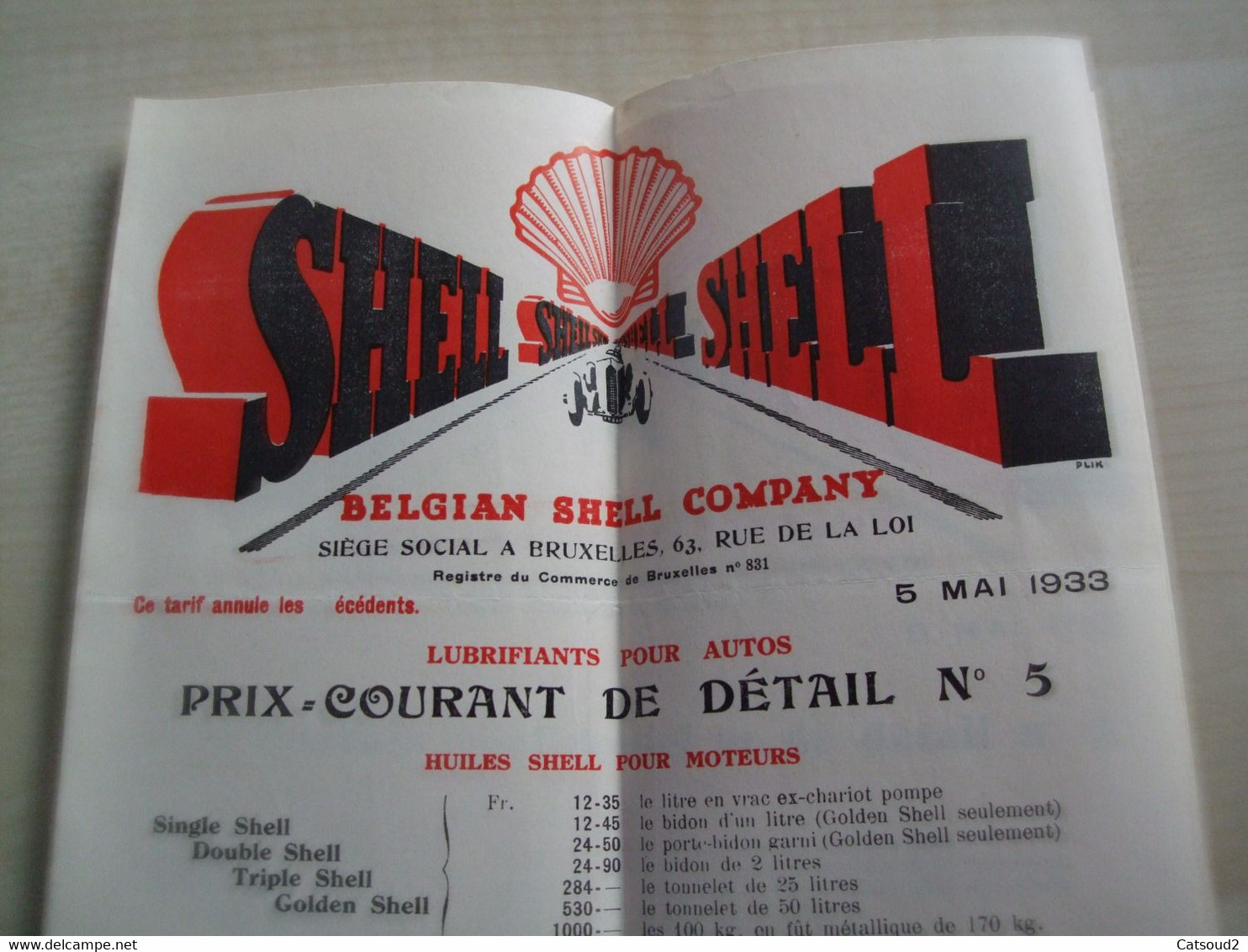 Tarifs Anciens  1933 BELGIAN SHELL COMPANY   BRUXELLES - 1900 – 1949