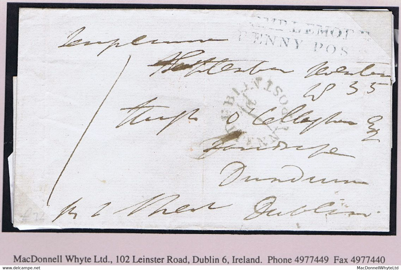 Ireland Tipperary Dublin Penny Post 1835 Cover To Dundrum Dublin TEMPLEMORE/PENNY POST And DUBLIN/1d/PENNY POST - Préphilatélie