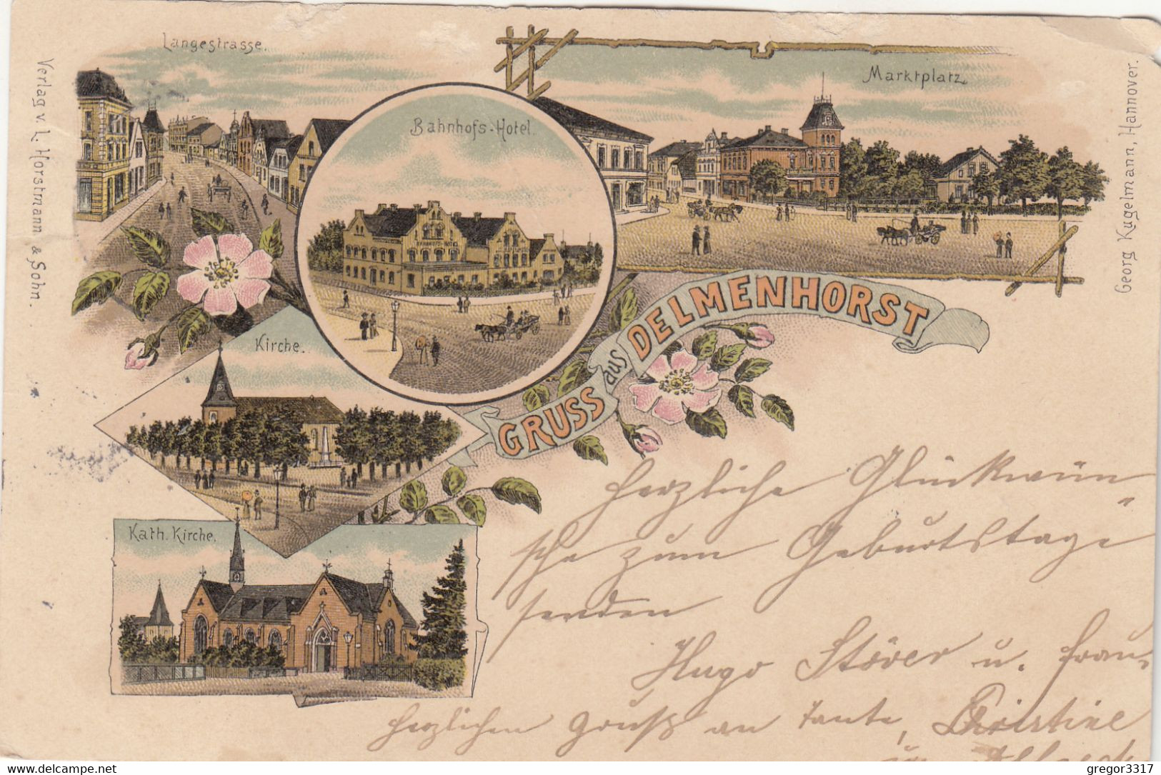 9817) GRUSS Aus DELMENHORST - BAHNHOFSHOTEL - Langestrasse Marktplatz Katz. Kirche - LITHO 1898 - Delmenhorst