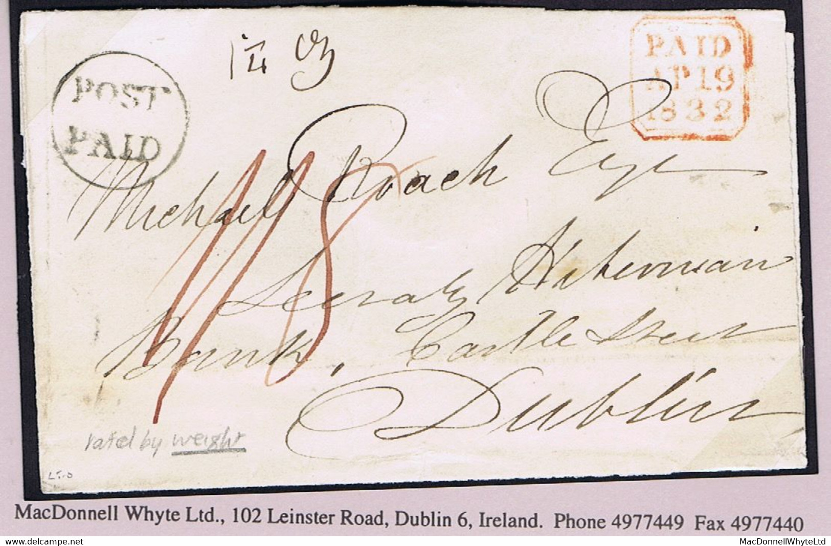 Ireland Louth Weight Rate 1832 Distinctive Circular POST/PAID Of Drogheda On Banking Wrapper To Dublin, Paid Five Rates - Prefilatelia