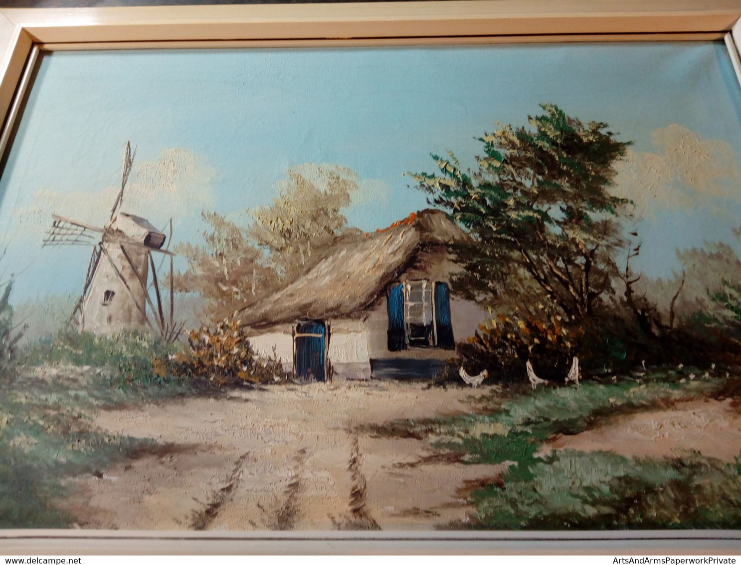 Paysage Avec Moulin Et Ferme Avec Poulets, Roelofs ?/ Landscape With Mill And Farm With Chickens, Roelofs? - Huiles