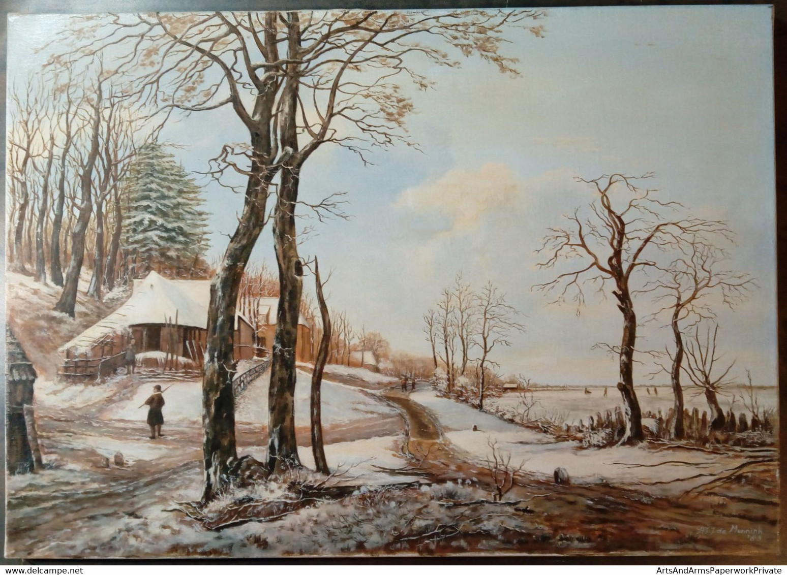 Merveilleux Paysage D'hiver Néerlandais, RJJ De Munnink, 1983/ Wonderful Dutch Winter Landscape, RJJ De Munnink, 1983 - Huiles