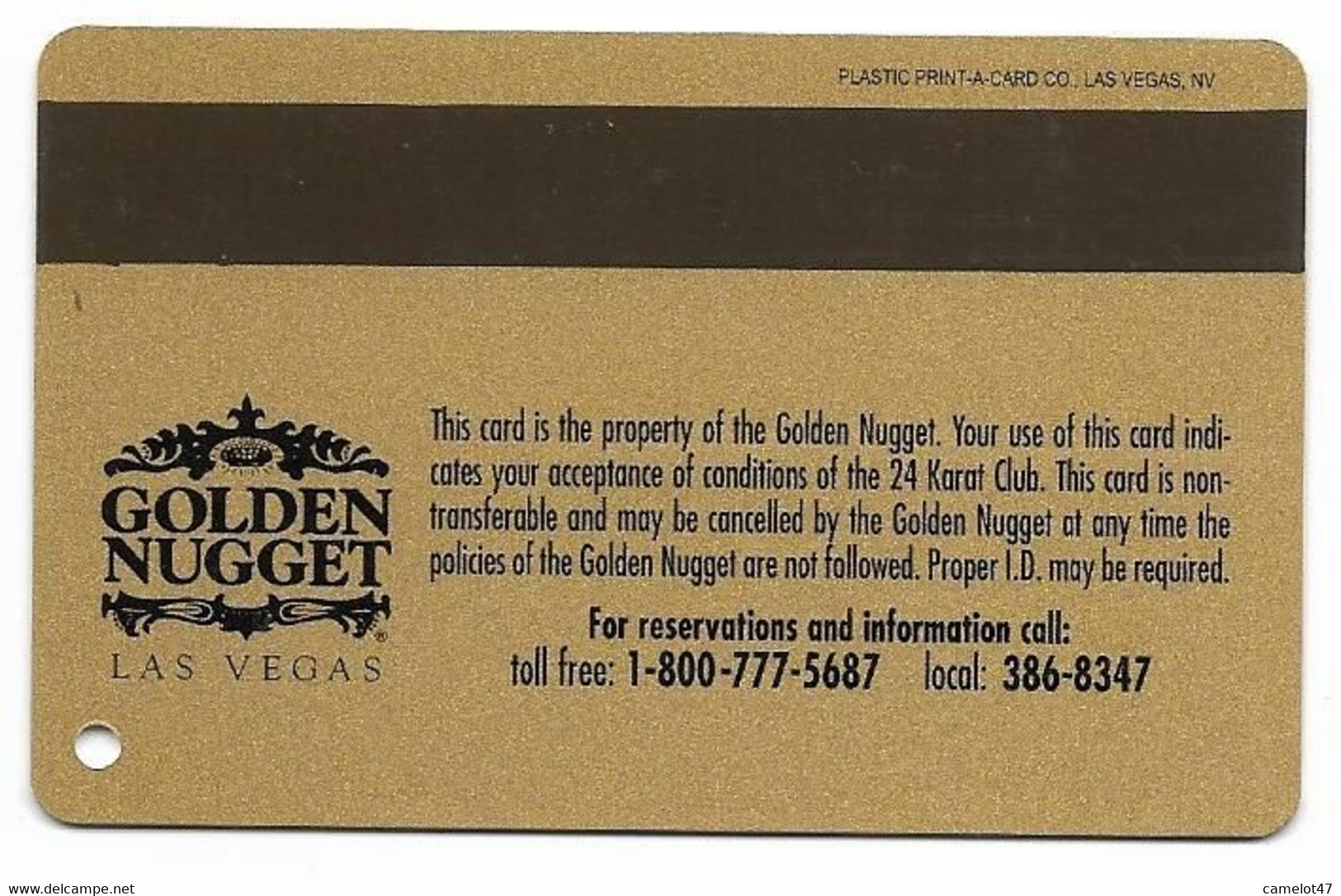 Golden Nugget Casino, Las Vegas, Older Used Slot Or Player's Card,  # Goldennugget-4 - Casinokarten