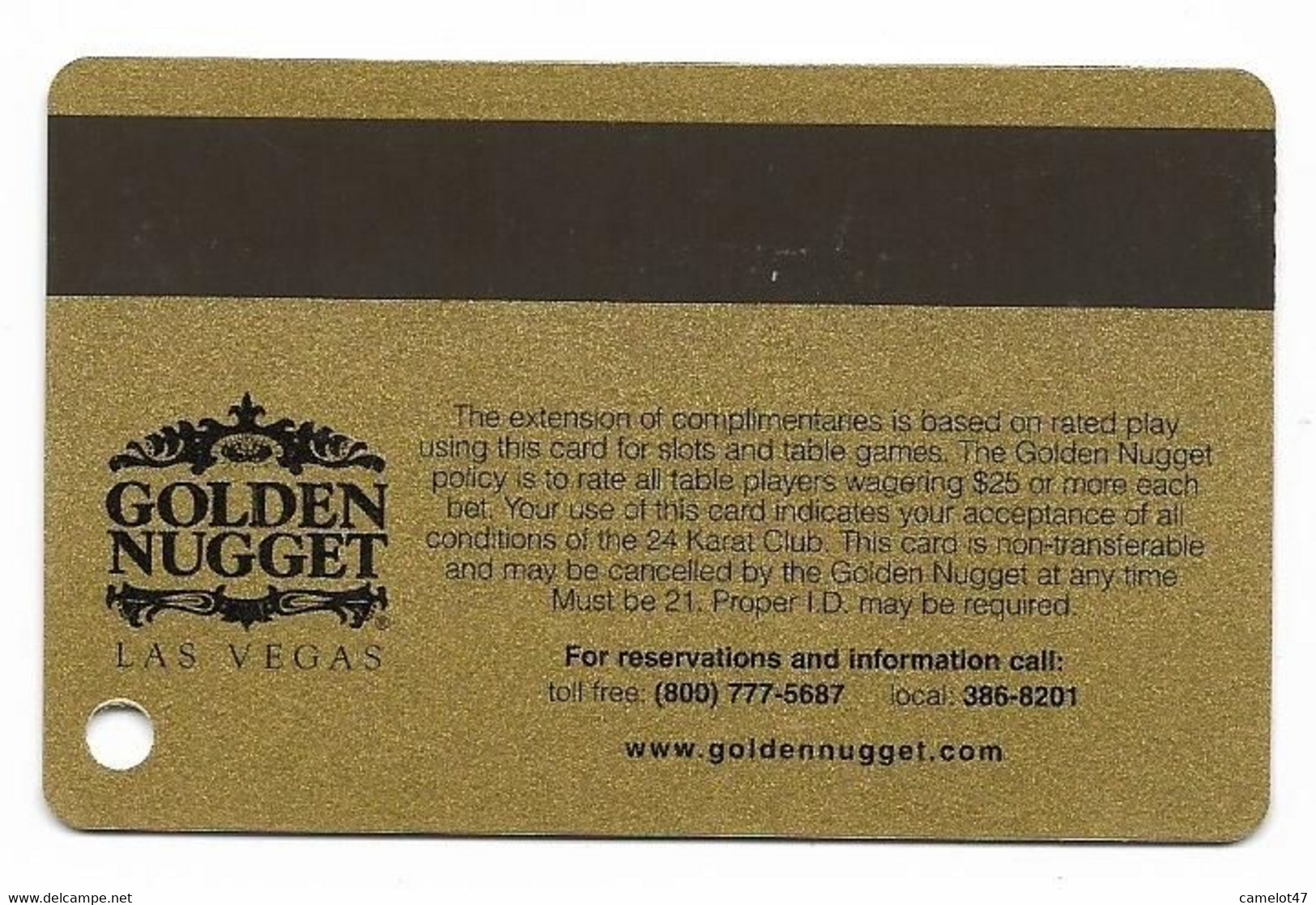 Golden Nugget Casino, Las Vegas, Older Used Slot Or Player's Card,  # Goldennugget-5 - Casinokarten