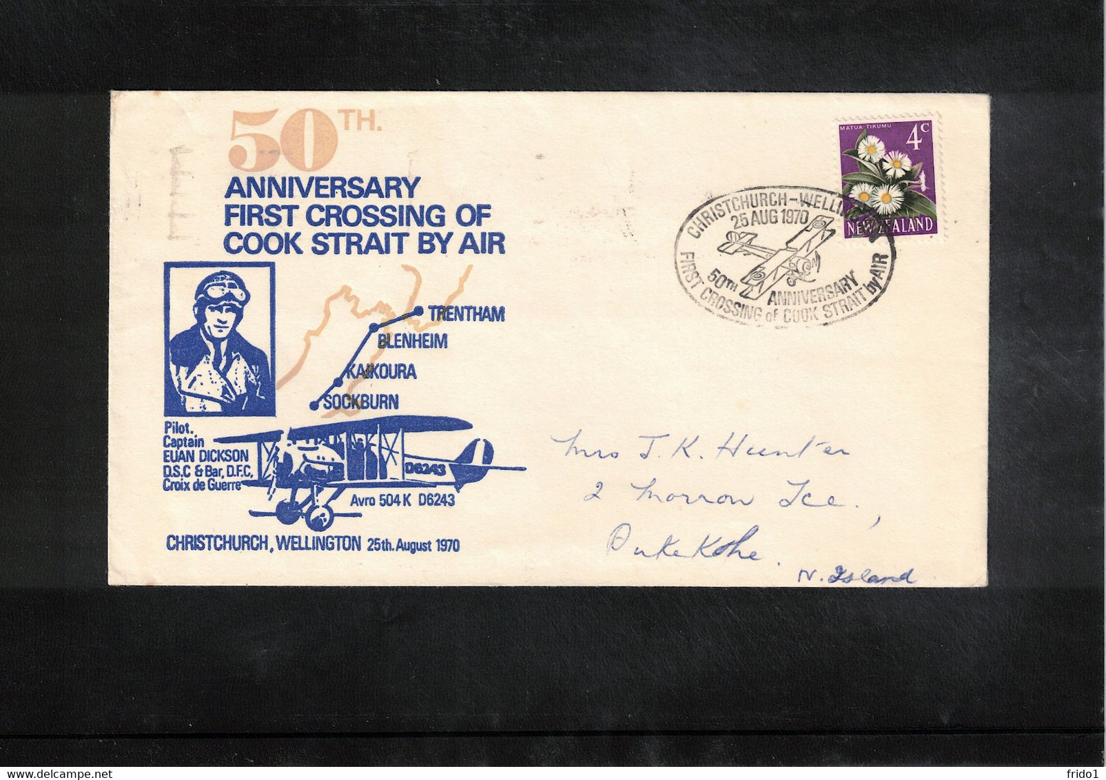 New Zealand 1970 50th Anniversary Of The Flight Christchurch - Wellington Interesting Cover - Cartas & Documentos