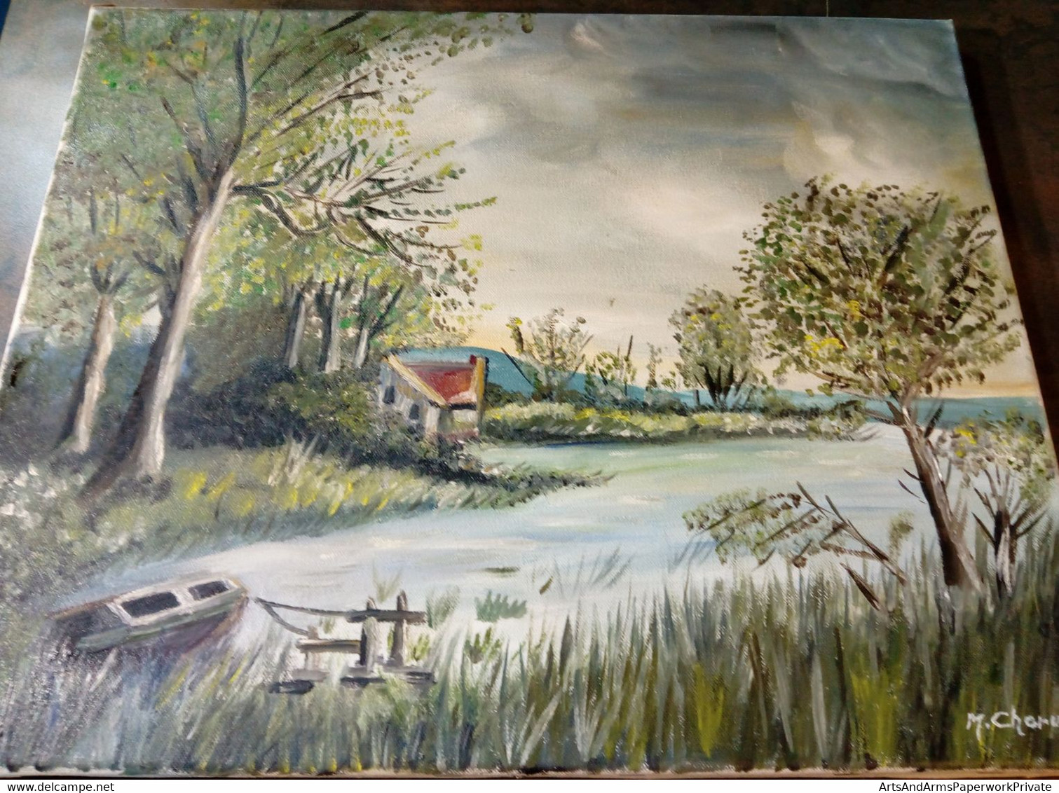 Maison Sur Une Petite Baie Avec Un Bateau à Rames Sur L'eau/ House On A Small Bay With Rowing Boat On The Water - Huiles