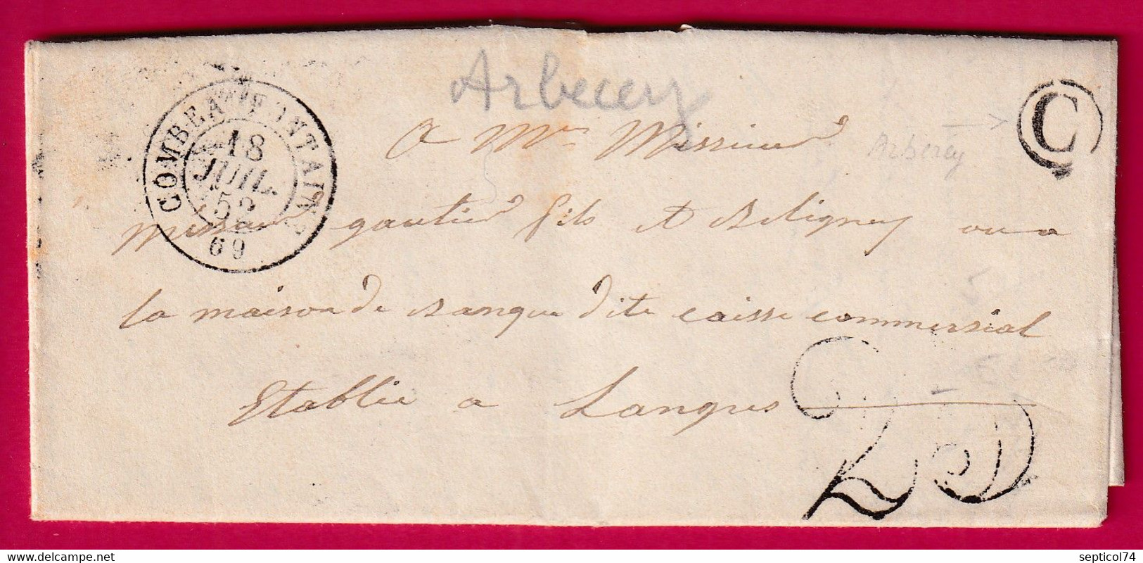 CAD TYPE 15 COMBEAU FONTAINE HAUTE SAONE BOITE RURALE C  ARBECEY POUR LANGRES - 1801-1848: Precursori XIX