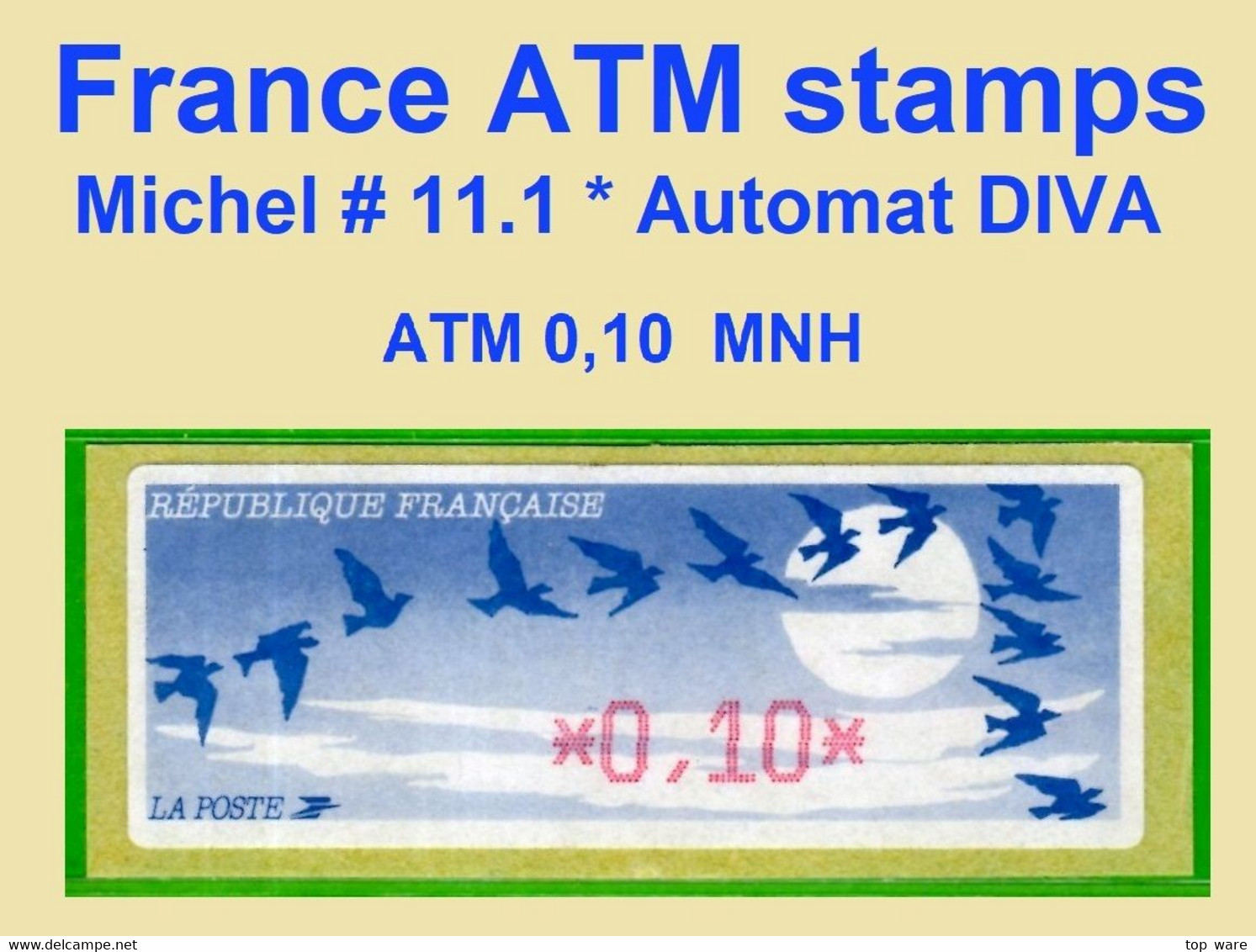 Frankreich France ATM 11.1 / 0,10 F Xx / Diva Distributeurs Automatenmarken Etiquetas Automatic Stamps - 1990 « Oiseaux De Jubert »