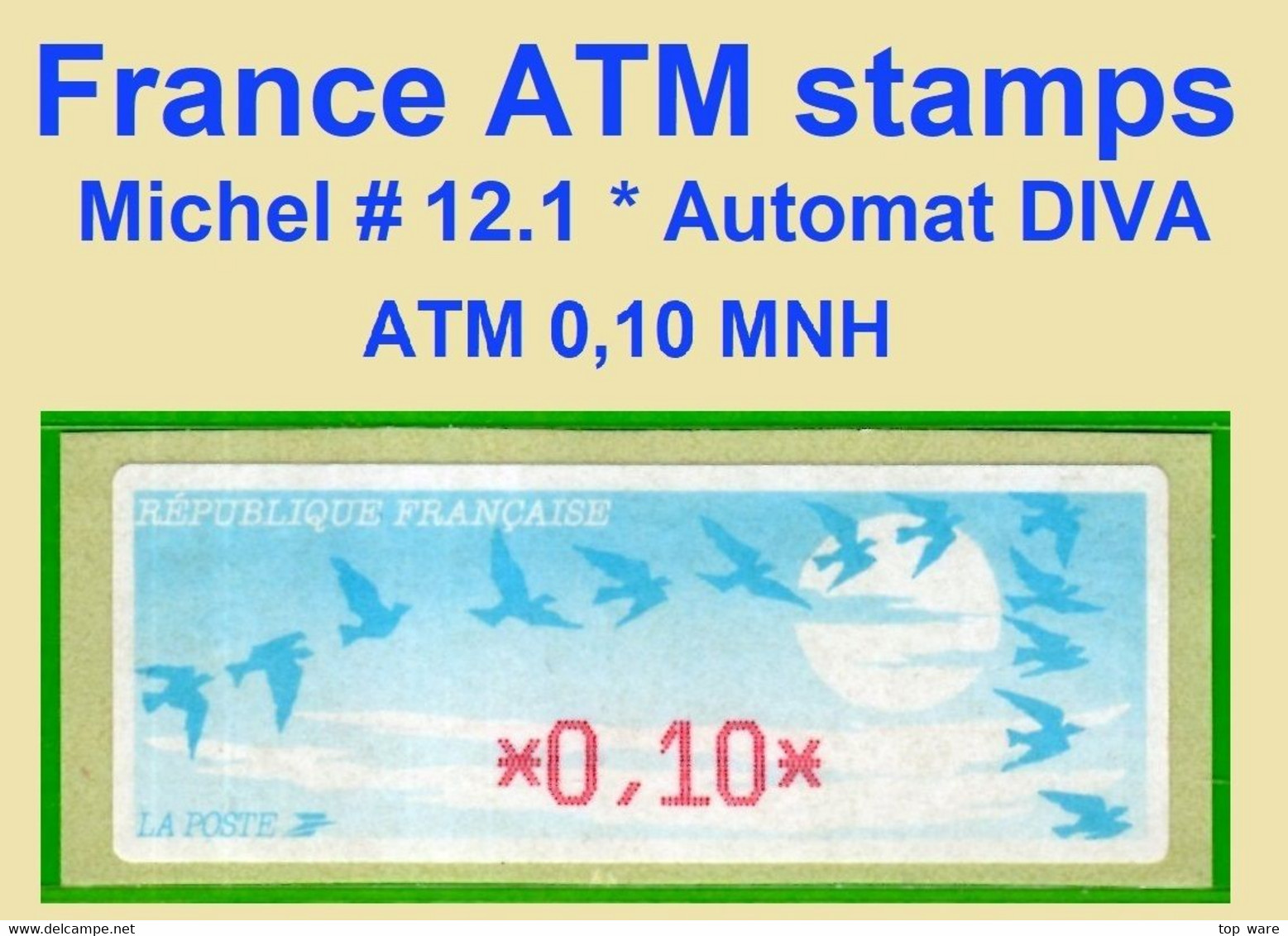 Frankreich France ATM 12.1 / 0,10 F Xx / Diva Distributeurs Automatenmarken Etiquetas Automatic Stamps - 1990 « Oiseaux De Jubert »