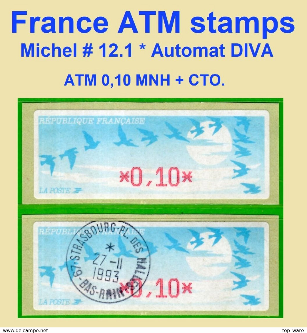 Frankreich France ATM 12.1 / 0,10 F Xx + Oo / Diva Distributeurs Automatenmarken Etiquetas Automatic Stamps - 1990 Type « Oiseaux De Jubert »