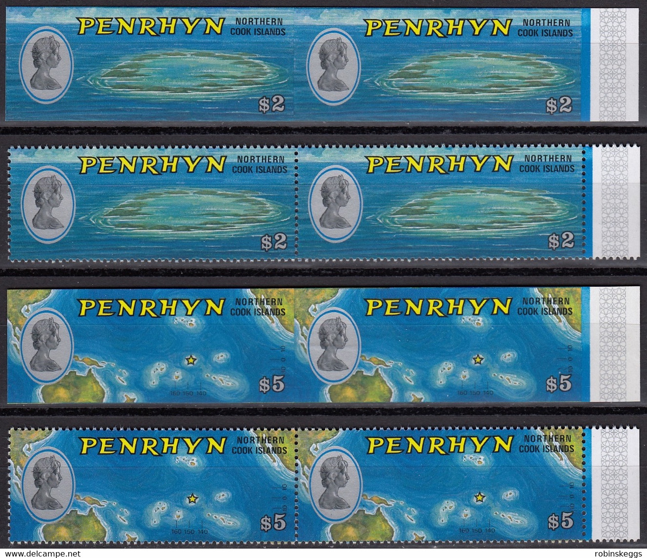 PENRHYN 1974 Views, IMPERFORATE & Normal $2 & $5 Pairs MNH - Eilanden