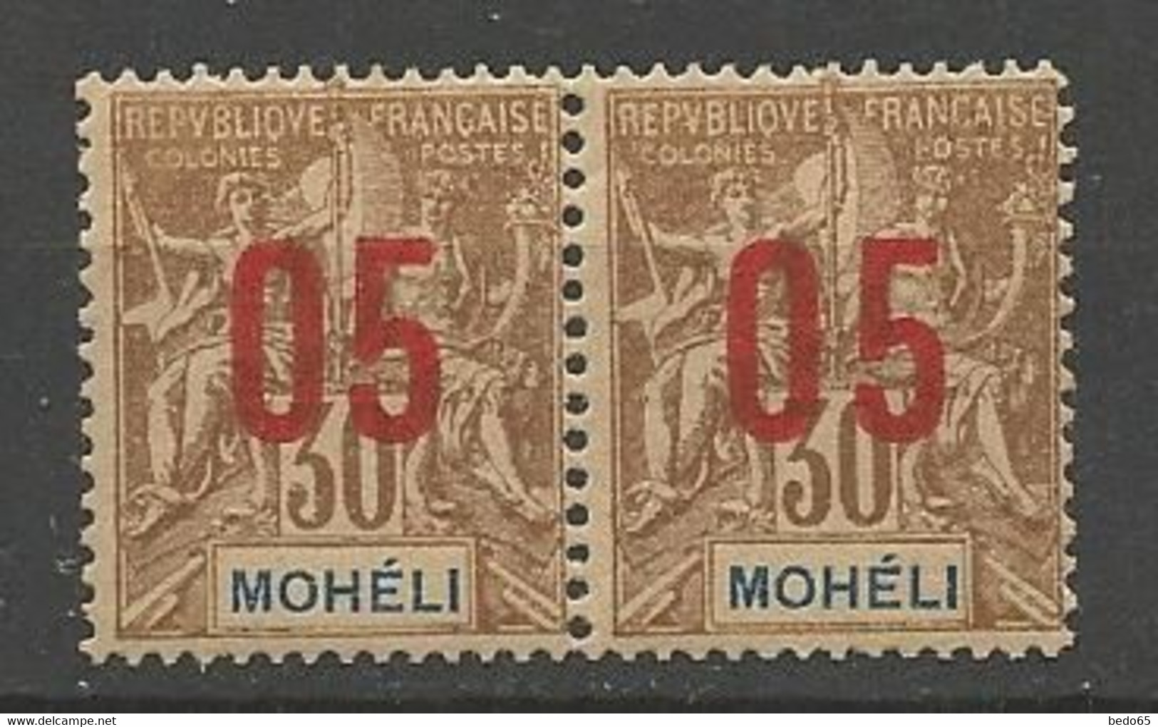 MOHELI N° 19Aa Surcharge écart De 1.75 Mm Tenant à Normal NEUF*  LEGERE TRACE DE CHARNIERE / MH / Cote 185€ - Unused Stamps
