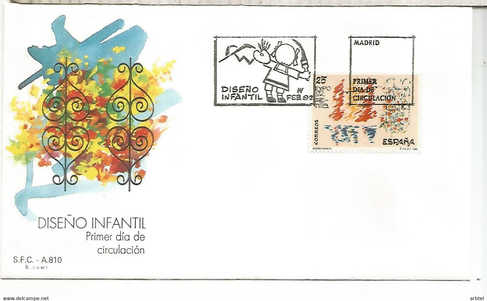 ESPAÑA SPAIN FDC DISEÑO INFANTIL EXPO 92 SEVILLA - 1992 – Sevilla (Spain)